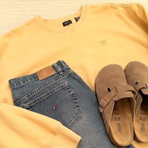 IZOD Yellow Classic Preppy Oversized Heavyweight Crewneck Sweatshirt Size 4XL